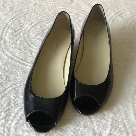 Laura Ashley | Black Patent Mini Wedges - Picture 2 of 5